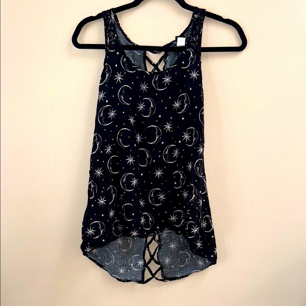 HOT TOPIC Black Starry Night Women's Tank Top with open back detail